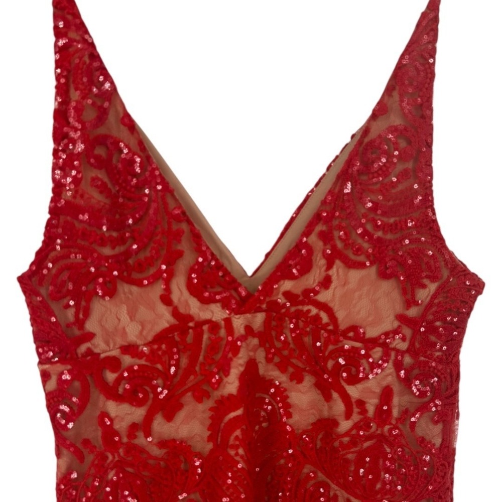 NWT Free People Night Shimmers Mini Dress Red Lace Sequin V Neck Size 10 Glam - Picture 8 of 16
